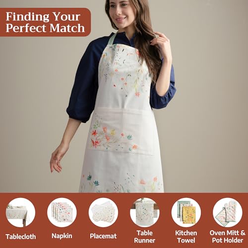 100% Cotton Kitchen Apron with Pocket - Adjustable Neck Strap & Long Ties
