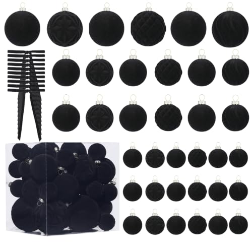 36pcs Velvet Christmas Ball Ornaments Set – Hiecreafy Black (3 Sizes, 4 Shapes)