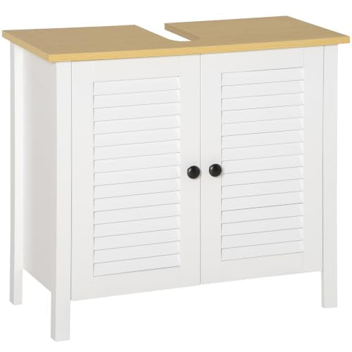 HOMCOM Under Sink Bathroom Storage Cabinet with Removable Shelf, White