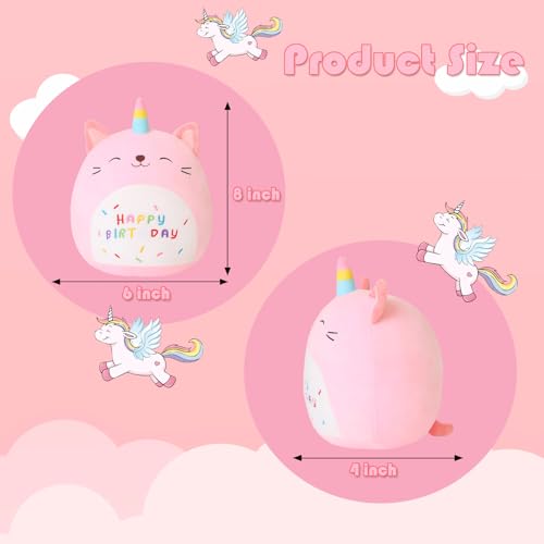 SQEQE 8-Inch Kawaii Caticorn Plush Pillow - Birthday Cat Stuffed Animal