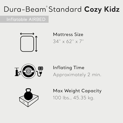 Kids Inflatable Air Mattress with Soft Surface & Carry Bag - 34.5" x 62" x 7"