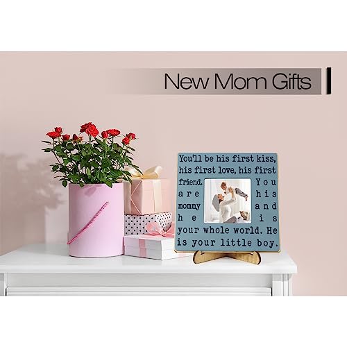 Boy Mom Picture Frame - Rustic Wooden 4x4 Photo Frame, Sentimental Gift for Mom