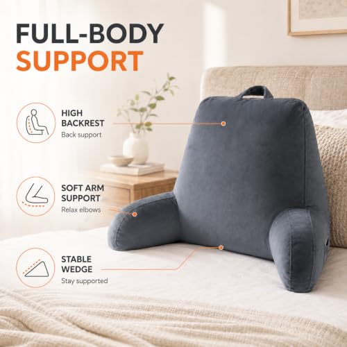 Reading Pillow with Shredded Memory Foam and Side Pockets - 19-Inch