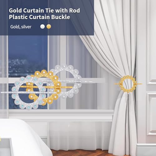 Ornate Crystal Floral Curtain Tiebacks, Silver Metal Window Holders (2 Pack)