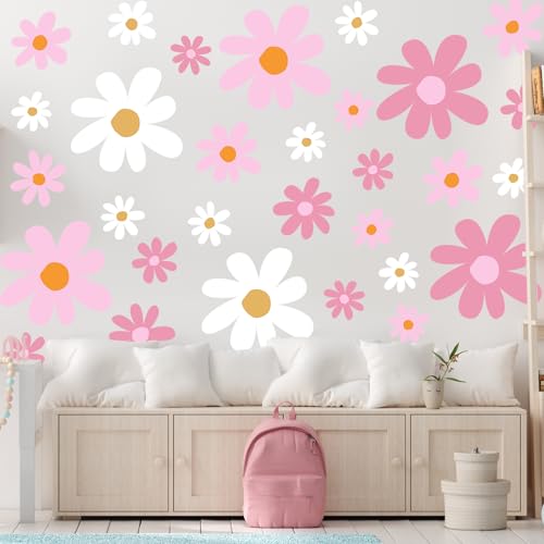 12-Sheet Daisy Wall Decals, Peel and Stick Floral Vinyl Flower Stickers