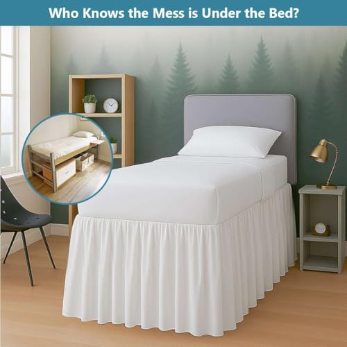 Twin XL Bed Skirt 36 Inch Drop - White Ruffled Extra Long Bed Skirt