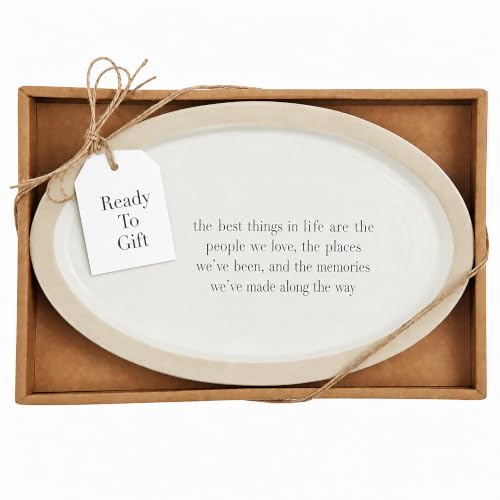 Farmhouse Sentiment Serving Plate, 6.5 x 11 Inch White Glazed Stoneware