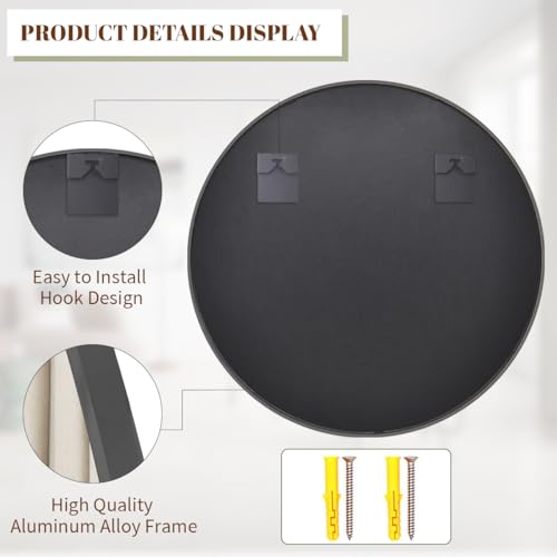 30-Inch Round Wall Mirror with Brushed Metal Frame, Black Circle Mirror