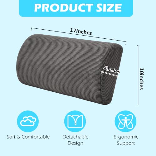 Memory Foam Lumbar Support Pillow for Office & Travel Use - Gray