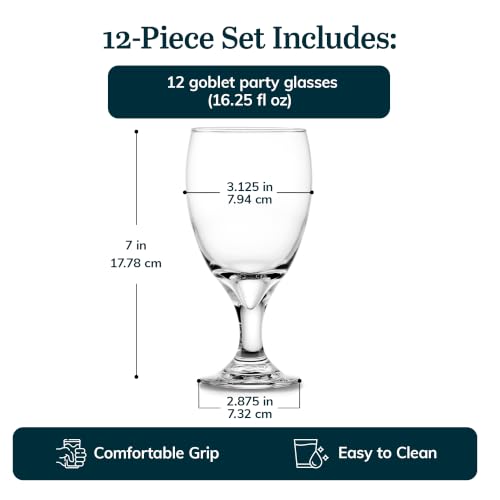 Classic Stemmed Glass Goblets 16.25 oz - Set of 12 for Water, Tea & Sangria