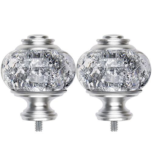 Decorative Curtain Rod Finials, Silver Translucent Ends for 1-Inch Rods