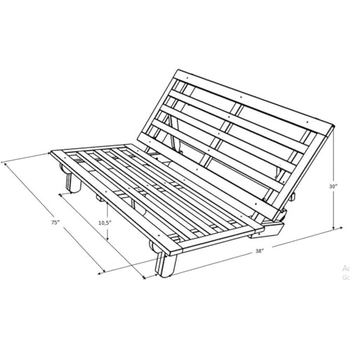 Kodiak Furniture Carson 75" Full-Size Wooden Futon Frame in Java Brown - Solid Pine, Converts to Bed, Easy Assembly