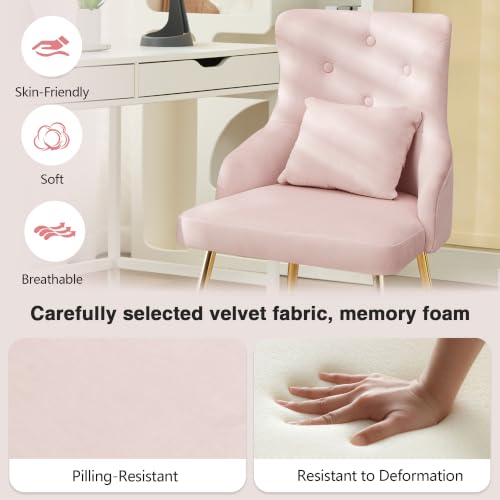 Velvet Vanity Chair with Lumbar Pillow and Metal Legs