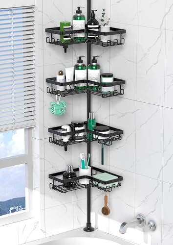 4-Tier Corner Shower Caddy Tension Pole, Adjustable Rustproof Storage Shelf