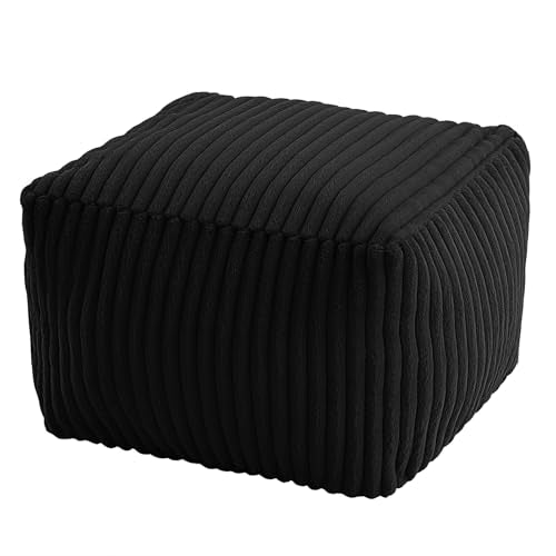 Square Faux Fur Pouf Ottoman, 20-Inch Plush Foam Filled Footrest for Living Room