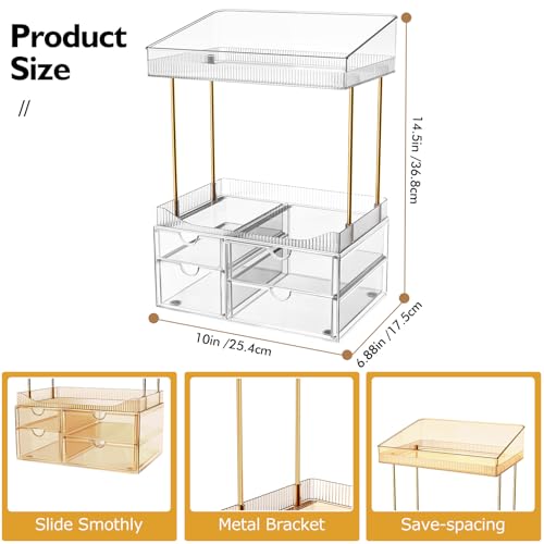 SNSLXH Clear 4-Tier Makeup Organizer with Drawers Bathroom Storage