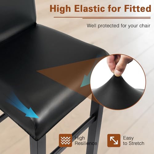Stretch Waterproof Bar Stool Covers with Backs - 4 Pack Black