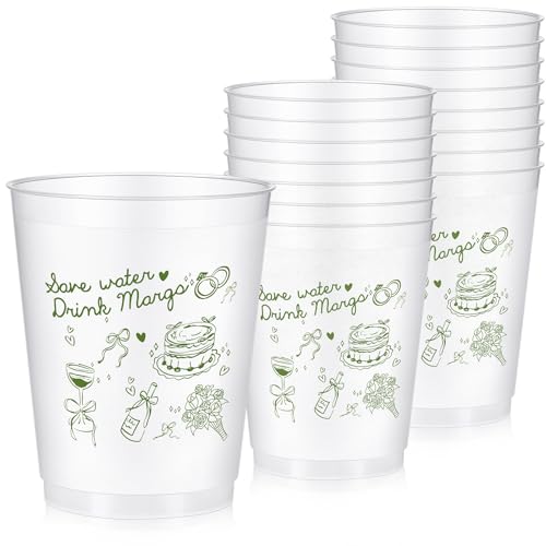 Margarita and Matrimony Bachelorette Party Cups, 16oz Frosted Plastic, 16Pk