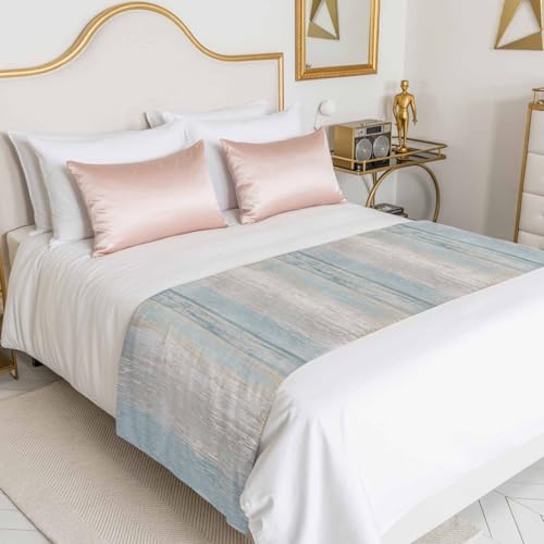 Aqua Blue King Size Bed Runner 94x20 Inches Satin Farmhouse Decor