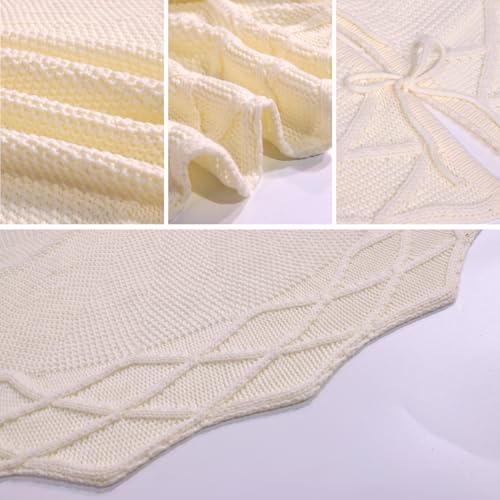 48-Inch Cable Knit Christmas Tree Skirt, Thick Rustic Holiday Decor, White