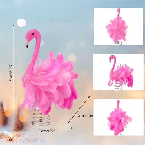 Pink Feather Flamingo Christmas Tree Topper - Tropical Holiday Decor