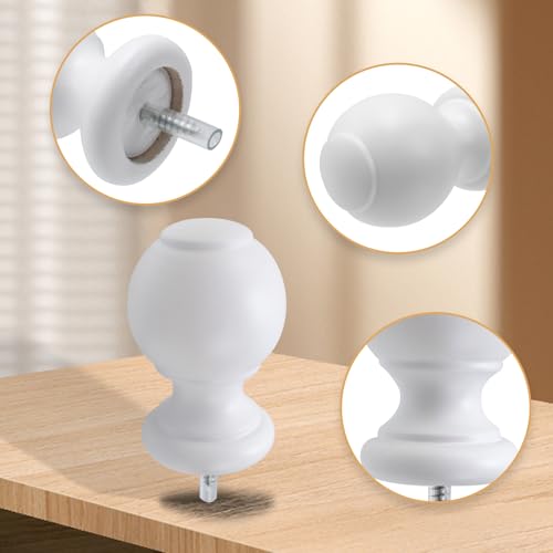 Wooden Curtain Rod Finials, 1-Inch End Caps for 28mm Rods, White, 2-Pack