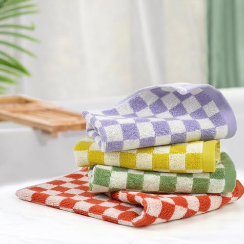 Jacquotha Checkered Cotton Wash Cloths 4 Pack - Vibrant Colors, 13x13 Inches