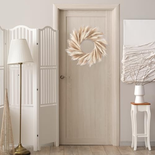 26-Inch Artificial Pampas Grass Wreath for Front Door Boho Wall Decor