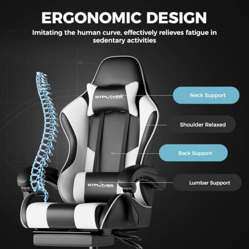 GTPLAYER Ergonomic Gaming Chair with Footrest & Lumbar Support Pearl White