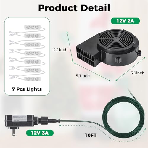 2A Replacement Inflatable Blower with 12V Adapter and 7 LED Lights for Holiday Decor