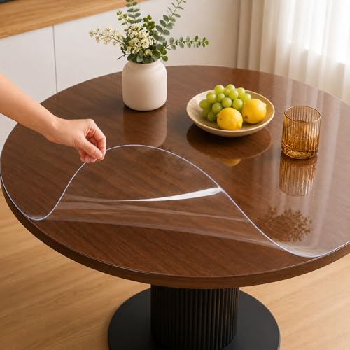 42-Inch Round Clear Table Protector, 1.5mm Thick Scratch-Resistant Cover