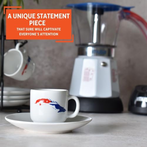 IMUSA Cuban Themed Espresso Coffee Set with Rack, 8 Pieces, 1.5 Oz Cups