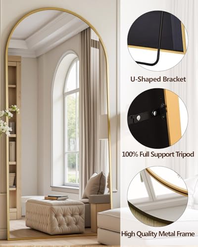 81" x 41" Arched Full Length Floor Mirror, Large Gold Standing Wall Mirror