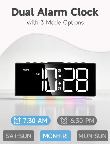 Loud Digital Alarm Clock for Heavy Sleepers - Large Display & RGB Night Light