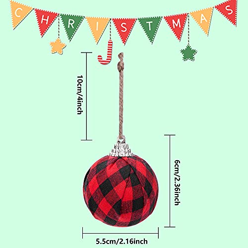 Red Black Plaid Buffalo Fabric Christmas Ornaments 16 Pack - 2.16" Hanging Decor