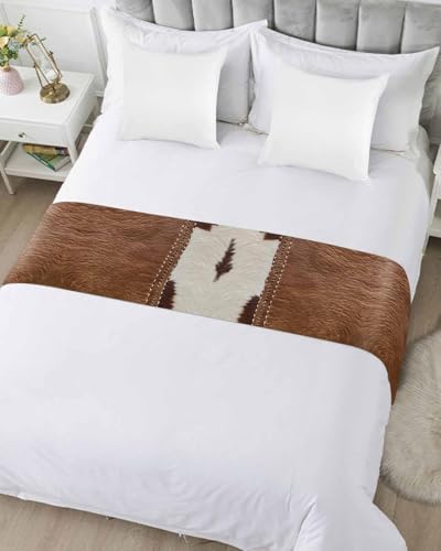 Cow Print Bed Runner Scarf for King Size Beds - Western Decor Throw