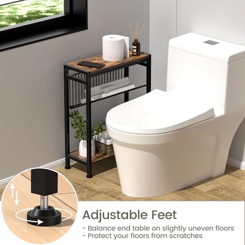 3-Tier Narrow Side Table with Magazine Holder - Slim End Table for Small Spaces