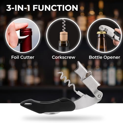 Premium Stainless Steel Double-Hinged Corkscrew Wine Opener - Black
