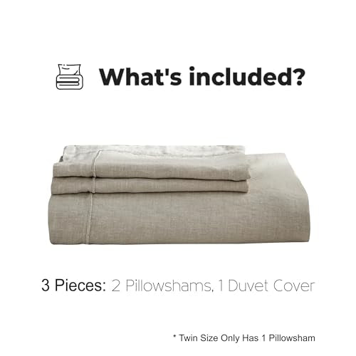 100% French Linen Duvet Cover Set - 3-Piece Embroidered Bedding (King)