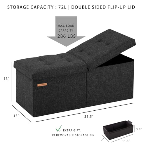 31.5-inch Folding Storage Ottoman Bench with Flip Lid, Upholstered Footstool