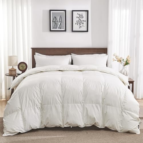 Goose Feather Down Comforter Queen Size - All Season Organic Cotton Duvet Insert