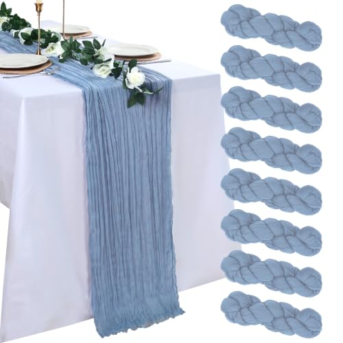 8 Pack Dusty Blue Cheesecloth Table Runners 23 x 120 Inch - 10Ft - Pepmily