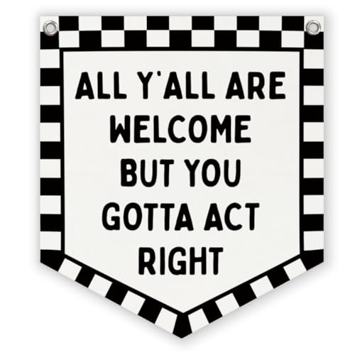 Checkered Welcome Banner Wall Sign - Linen Classroom and Bedroom Decor