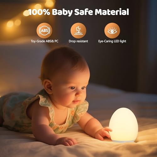 MediAcous Kids Night Light, Silicone Egg Lamp with Touch Control & Timer