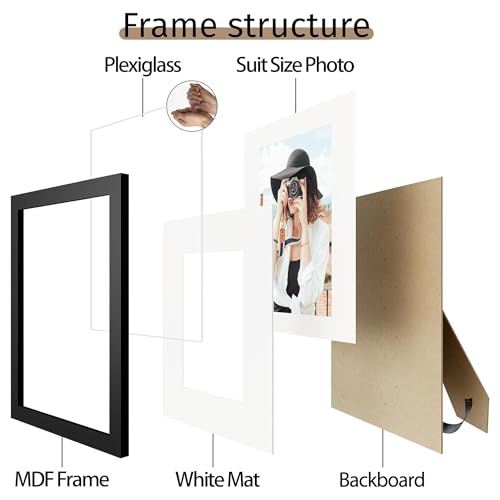 8x10 Black Picture Frame Set of 12 - Modern Gallery Wall Frames with Mat