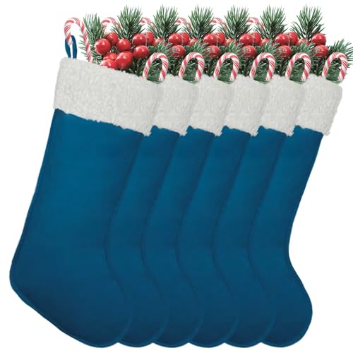 Large Navy Blue Christmas Stockings, Set of 6 Holiday Fireplace Decor