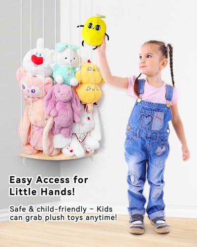 Wooden Stuffed Animal Corner Storage Organizer, Adjustable Wall Mount