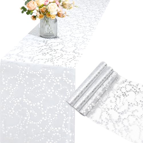 RUDONG M Silver Star Table Runner, 3 Rolls – 11 in x 16 ft (Silver)