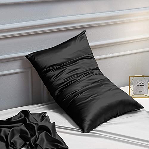 NTBAY Satin Pillowcases Set of 2 - Standard 20x26 Black Silky Microfiber