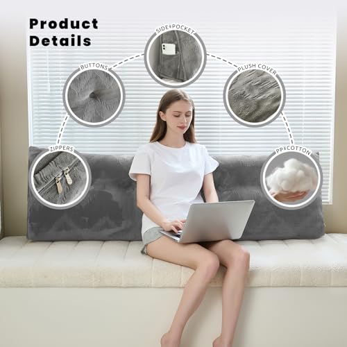 Ergonomic Queen Wedge Headboard Pillow with Removable Cover
